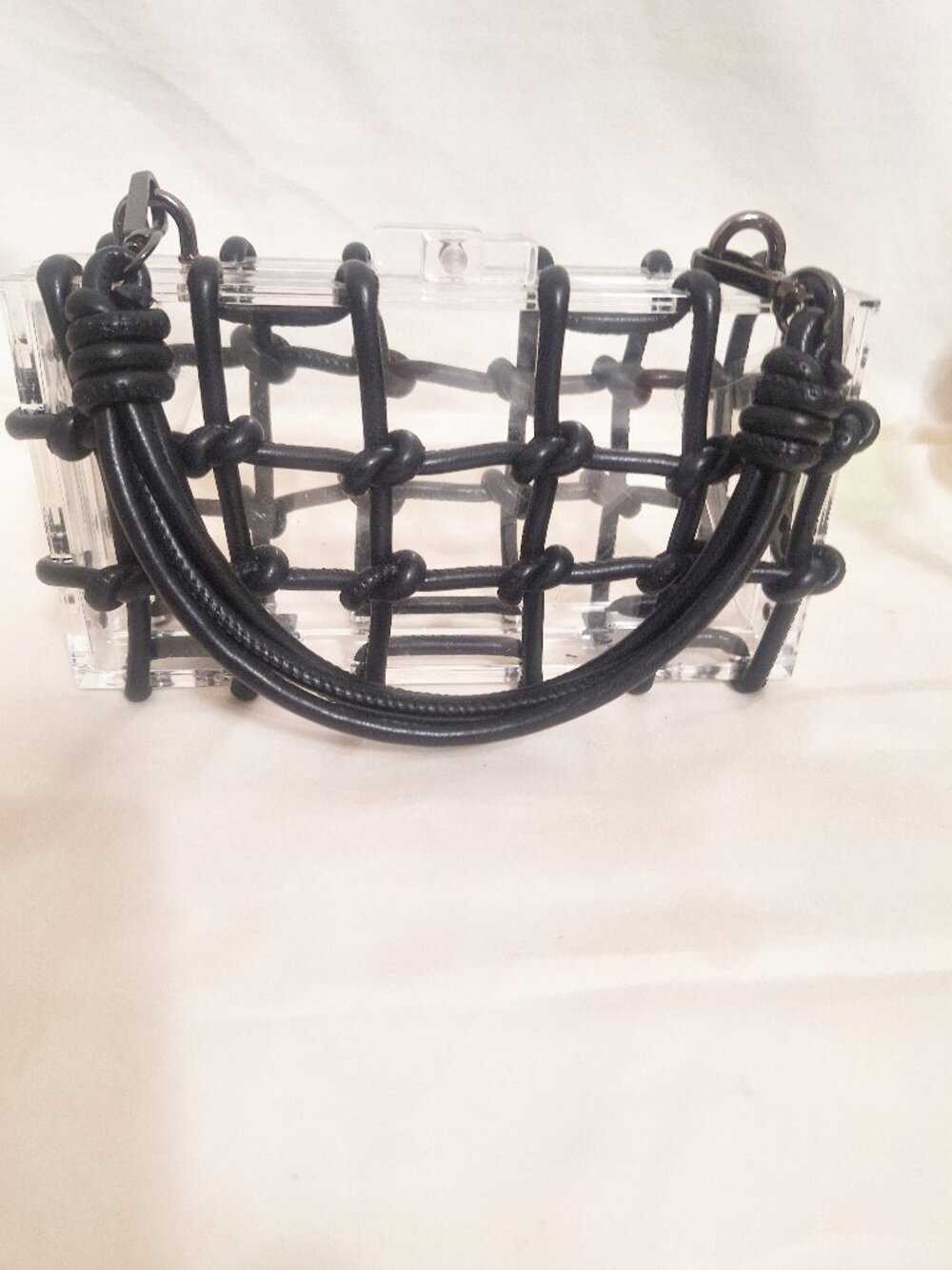 Clear Acrylic Lattice Knot Clutch Handbag Black